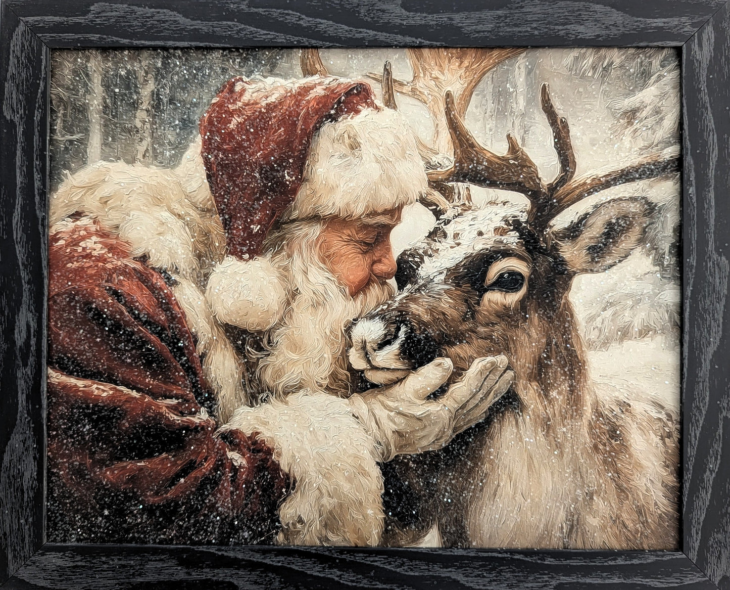 Santa Kissing Reindeer – Vintage Christmas Wall Art