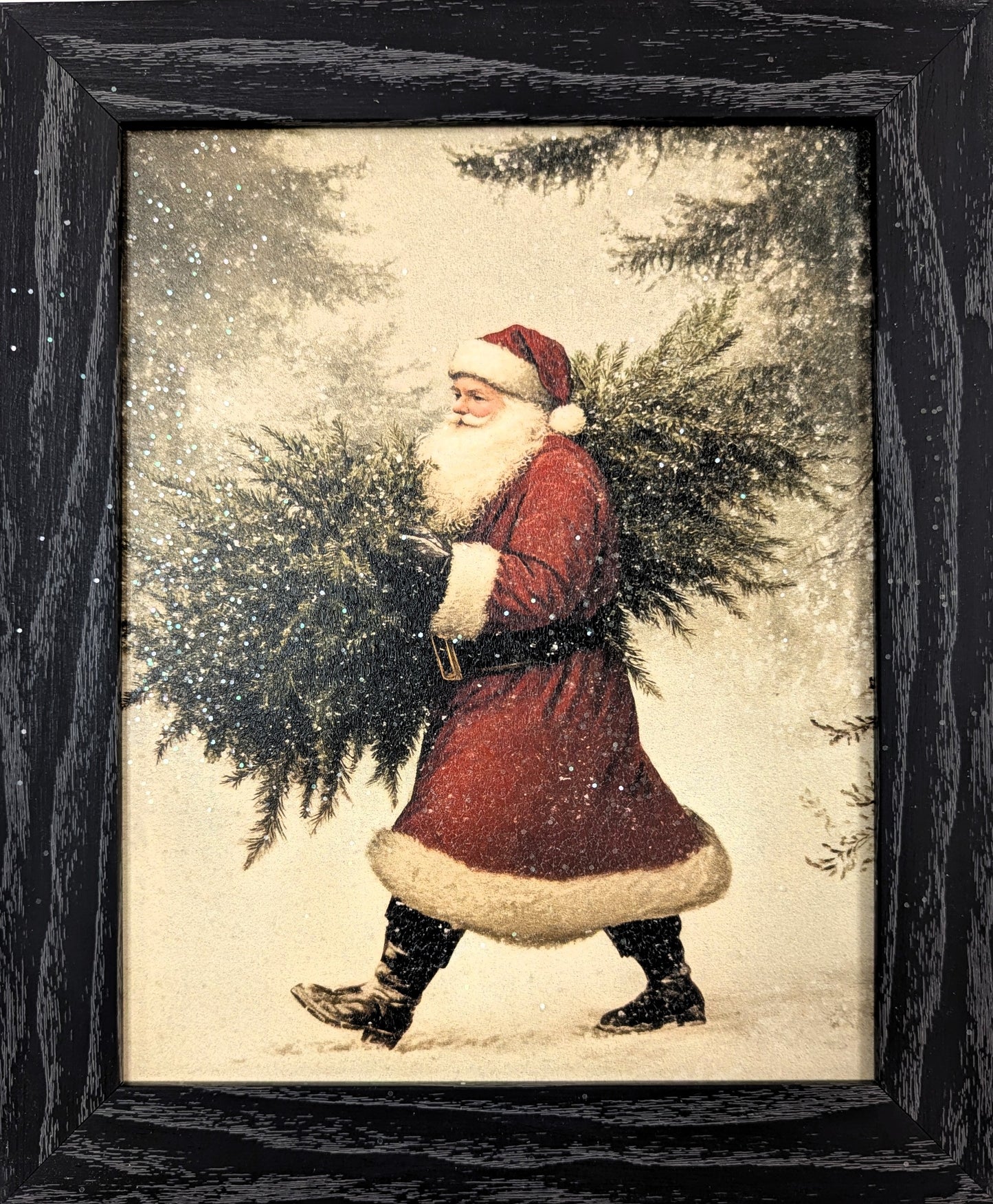 Santa Carrying Tree - Vintage Christmas Wall Art