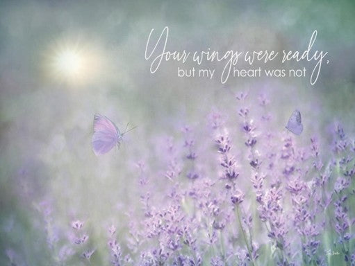 Butterfly on lavender flowers with inspirational text overlay