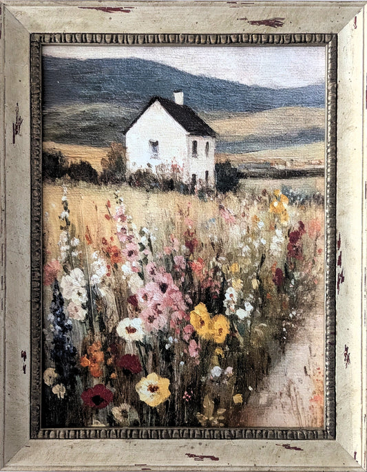 Home in Flower Meadow - Vintage Wall Art