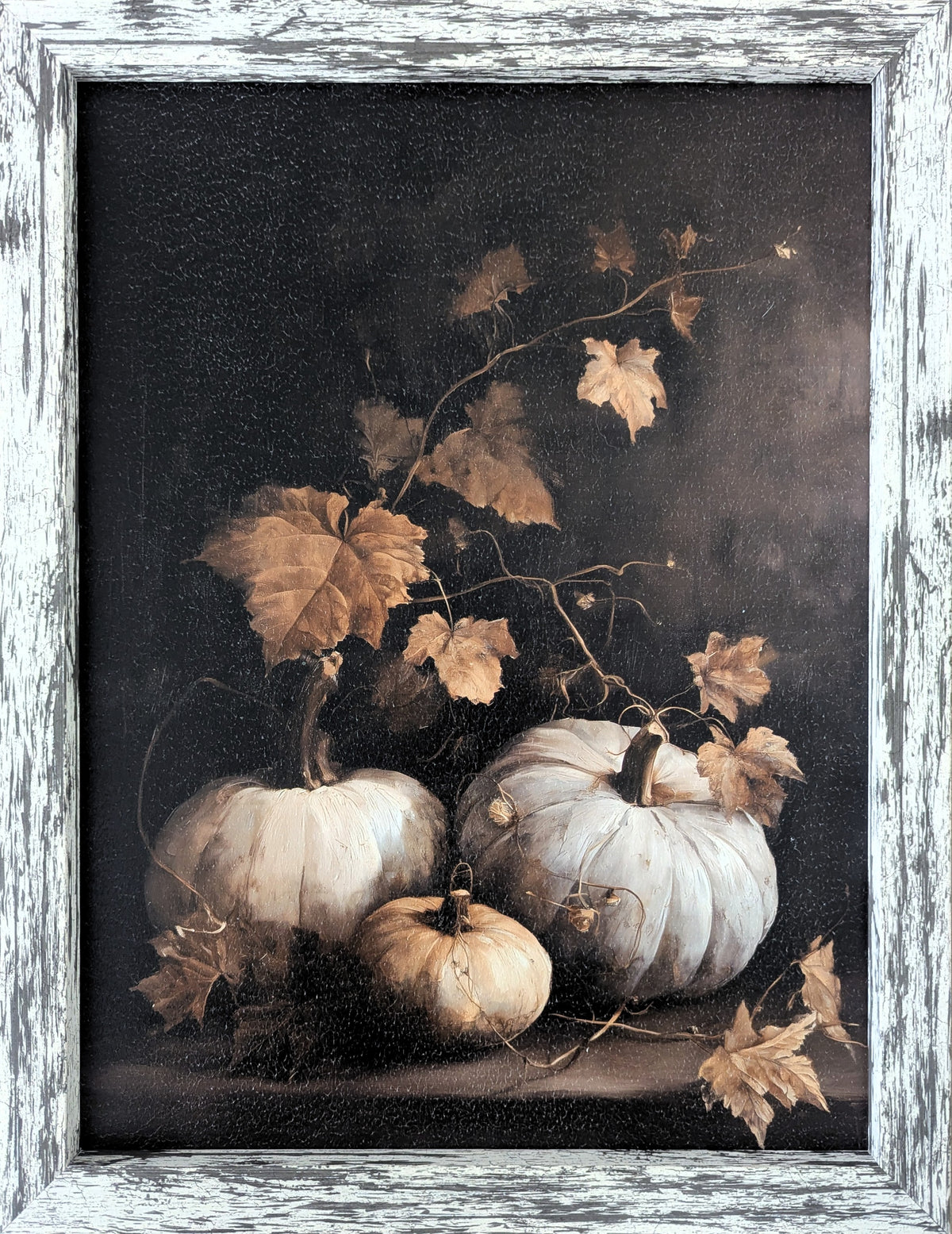 3 White Pumpkins - Vintage Fall Wall Art