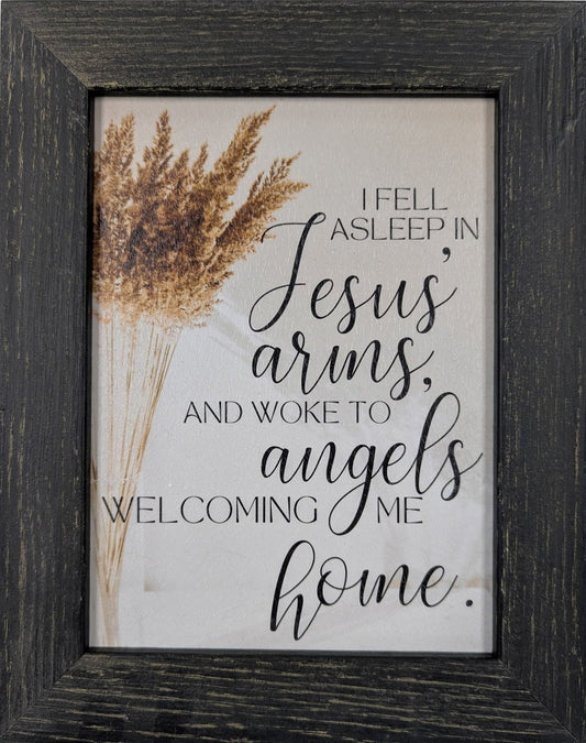 Framed print with religious text and wheat on a white background