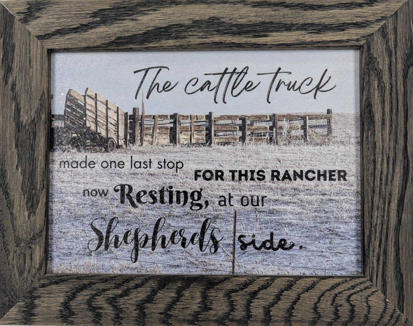 Wooden framed sign with text and a rustic design on a white background