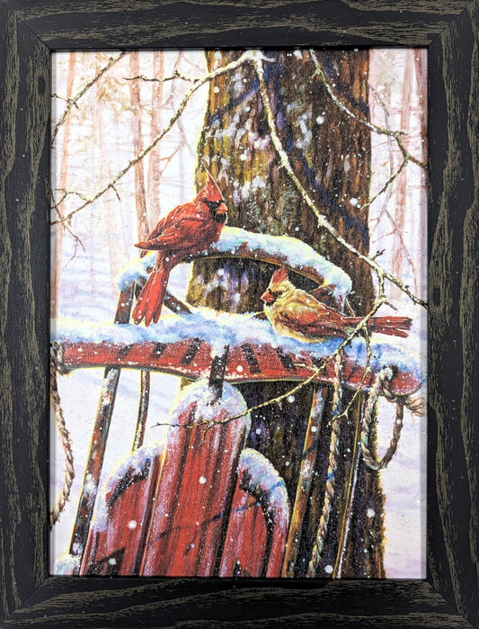 Cardinals on Sled – Christmas Wall Art