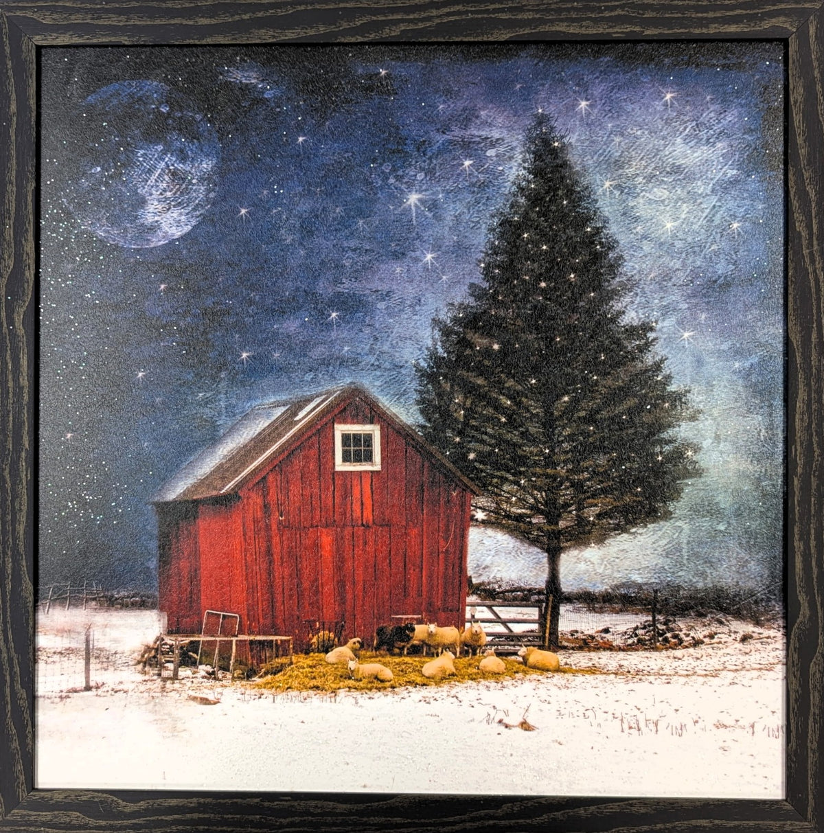 Moonlit Barn & Tree - Christmas Wall Art