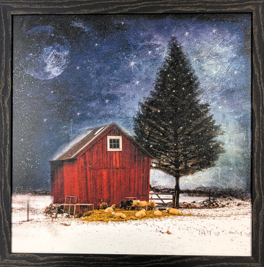 Moonlit Barn & Tree - Christmas Wall Art