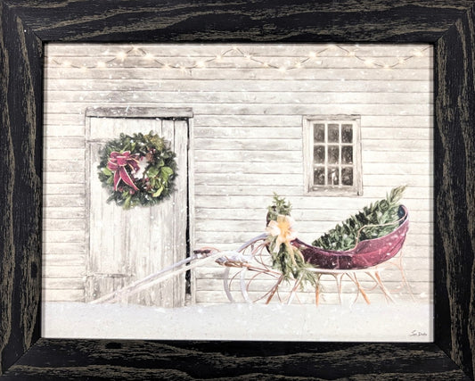 Festive Sleigh by the Barn – Christmas Wall Art