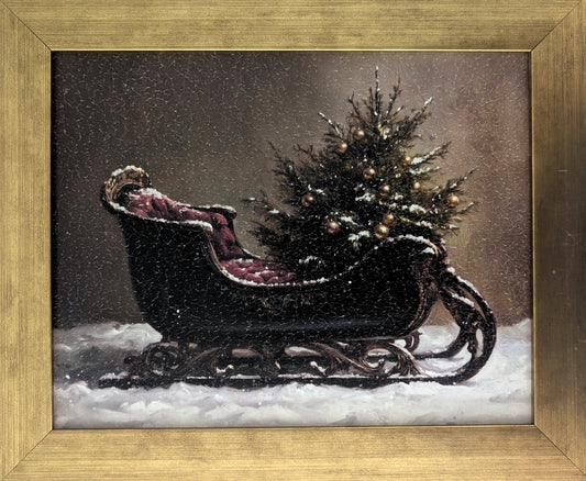 Rustic Burgundy Sleigh - Vintage Holiday Wall Art