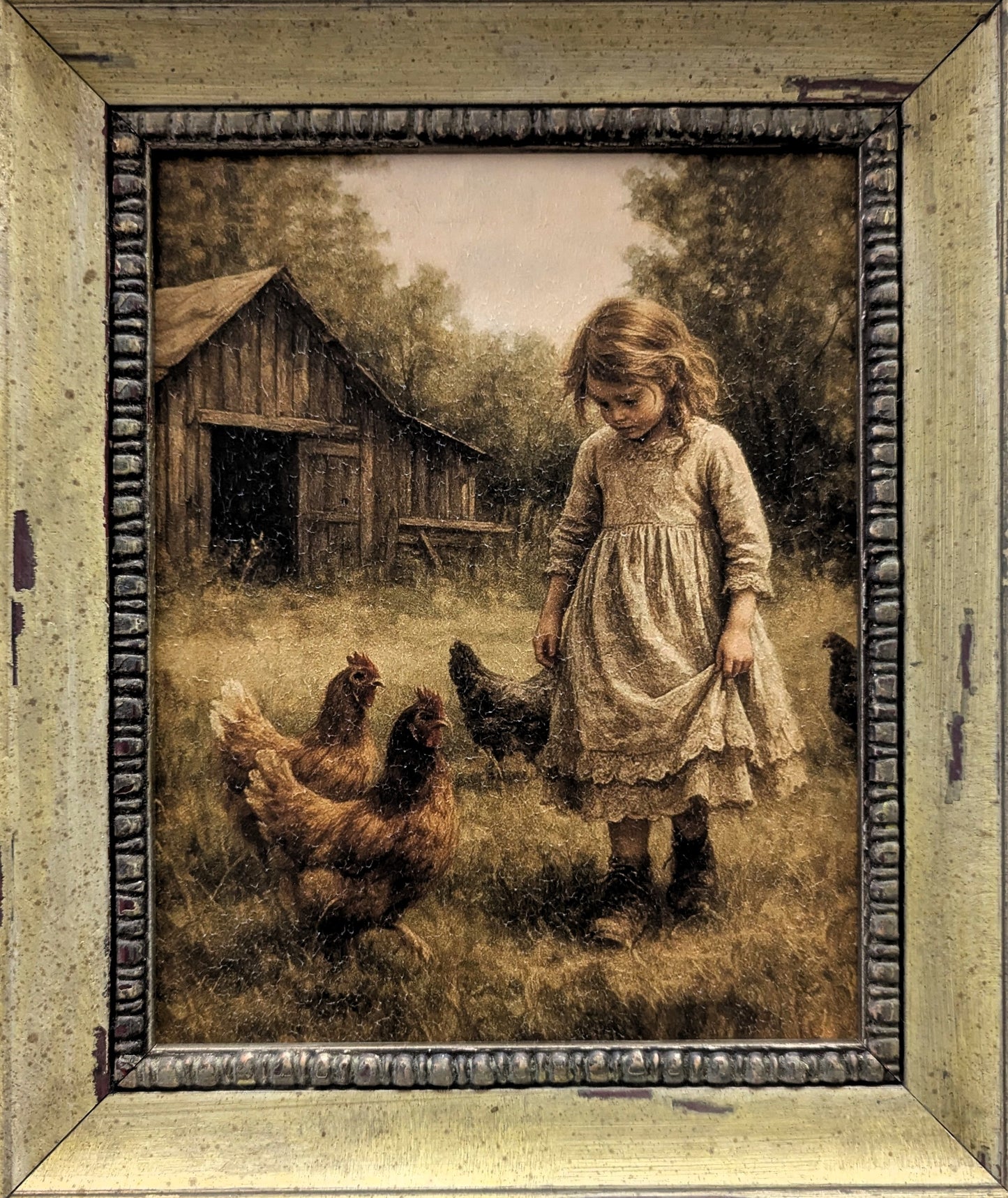 Girl With Chickens IV – Vintage Wall Art