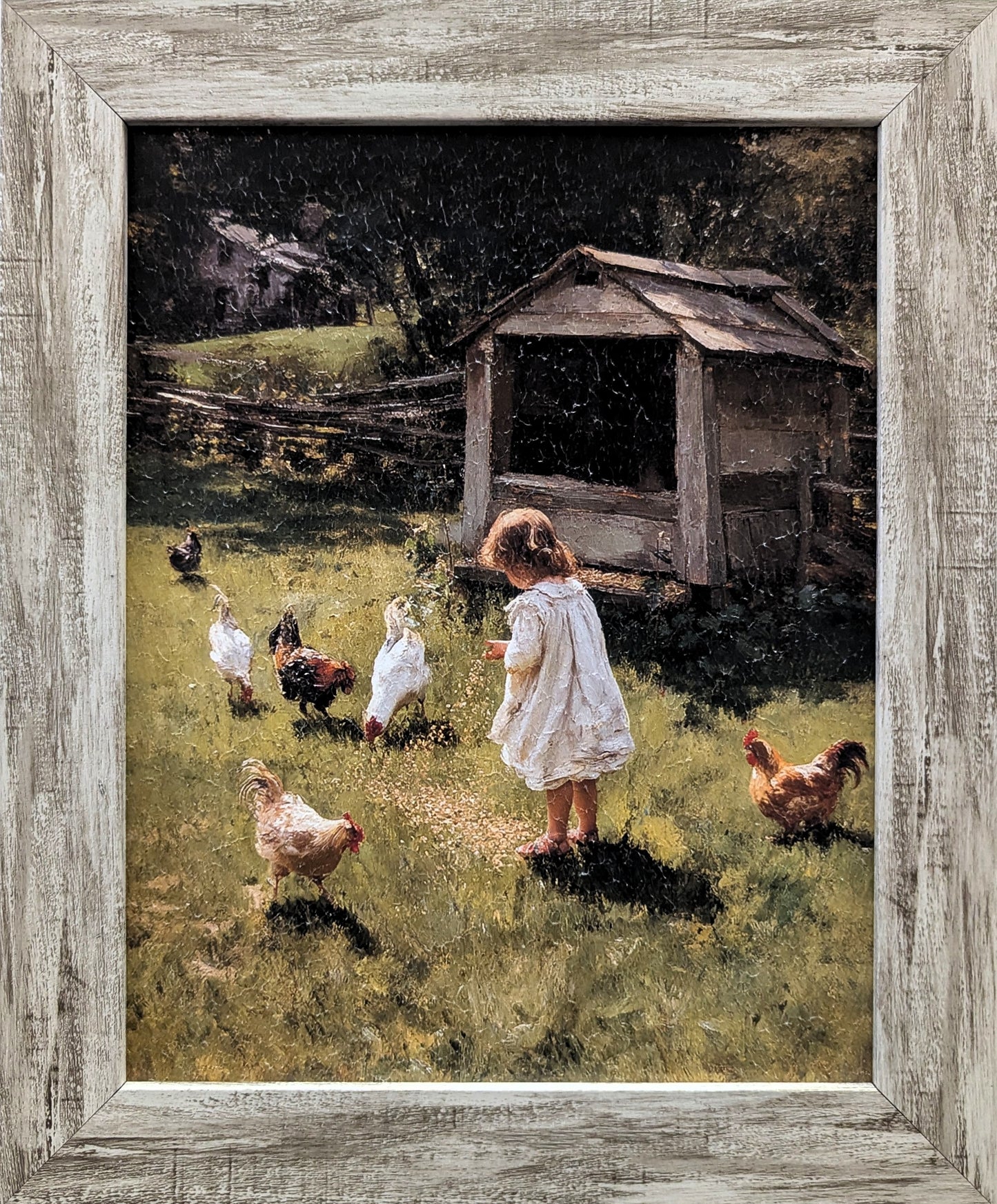 Girl With Chickens III – Vintage Wall Art
