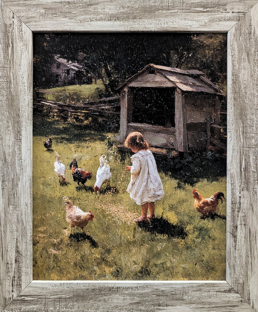 Girl With Chickens III – Vintage Wall Art