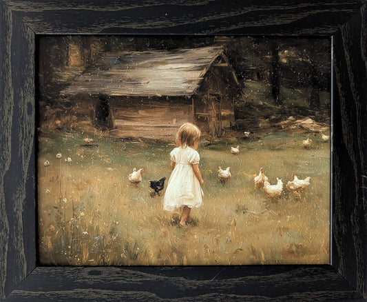Girl With Chickens II – Vintage Wall Art