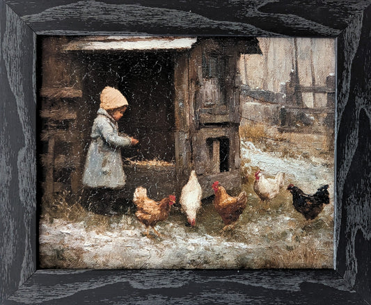 Girl With Chickens V – Vintage Wall Art