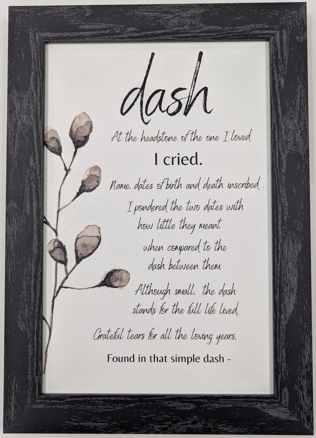 Framed print with a poem titled 'dash' by Rainer Maria Rilke on a white background.