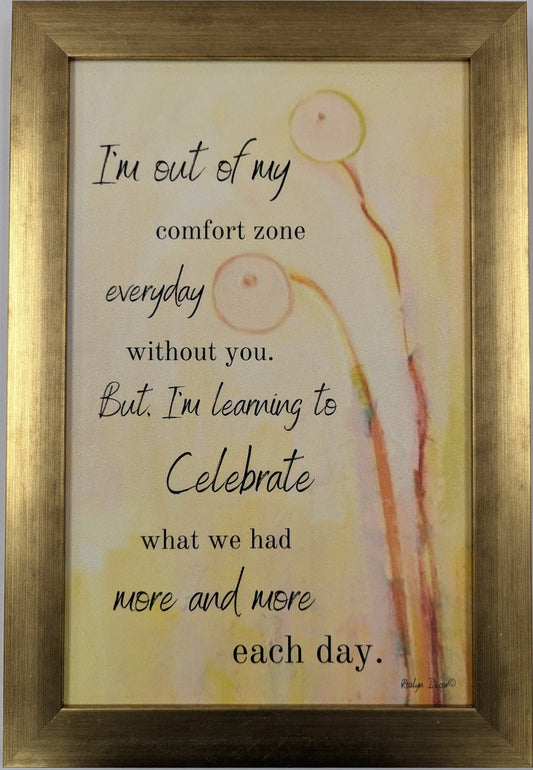 Framed artwork with a quote on a light background