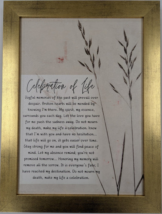 Framed text with decorative elements on a plain background
