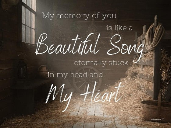 Nostalgic interior with text overlay about memory and song
