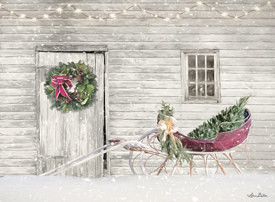 Festive Sleigh by the Barn – Christmas Wall Art