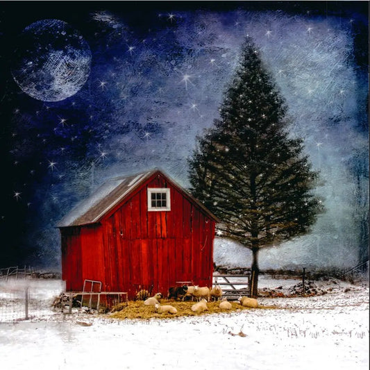 Moonlit Barn & Tree - Christmas Wall Art