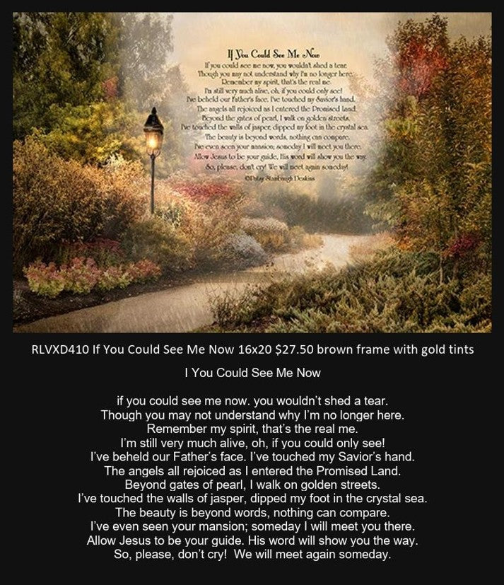 Scenic painting of a path with a lamp post, surrounded by text.