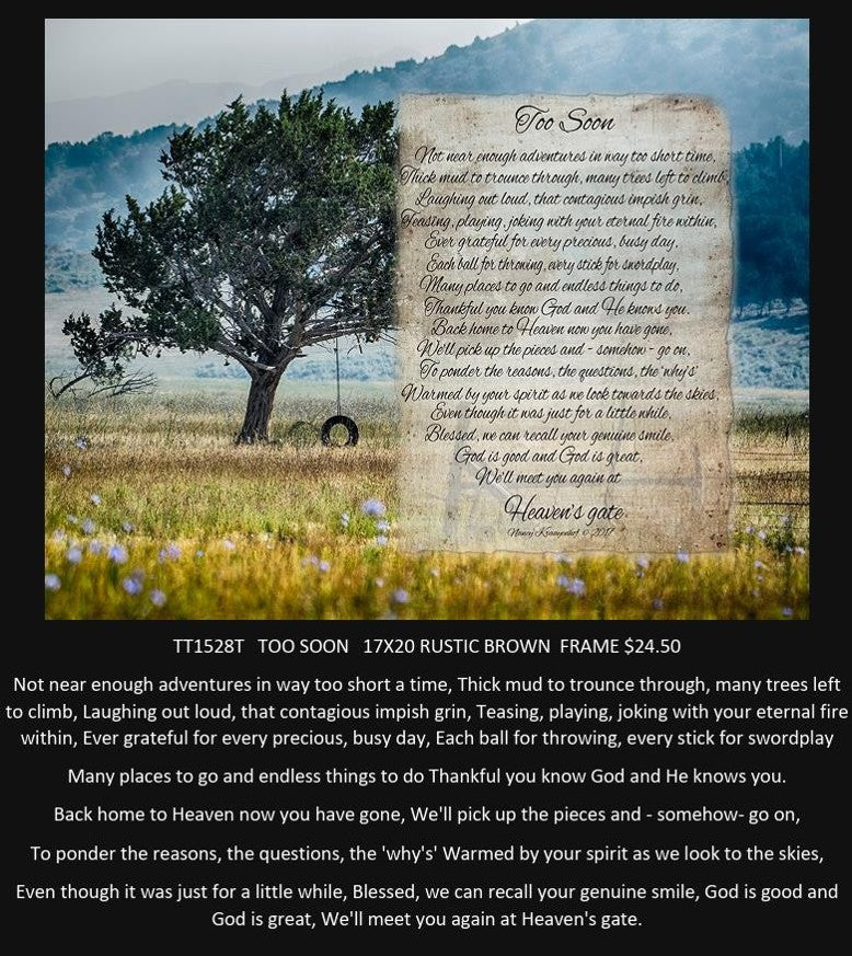 Tree in a field with a rustic frame containing text overlaying the image.