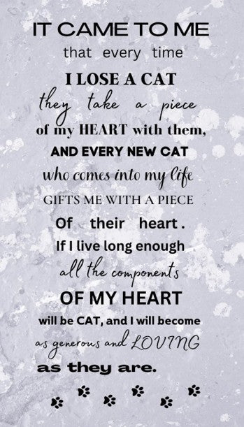 Textual quote about cats on a light gray background with snowflake patterns