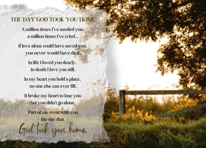 Poem with a scenic background of a sunset over a field and trees.