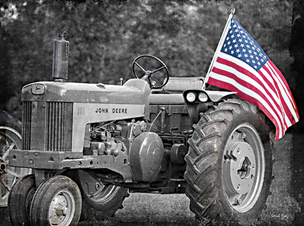 TRACTOR WITH AMERICAN FLAG