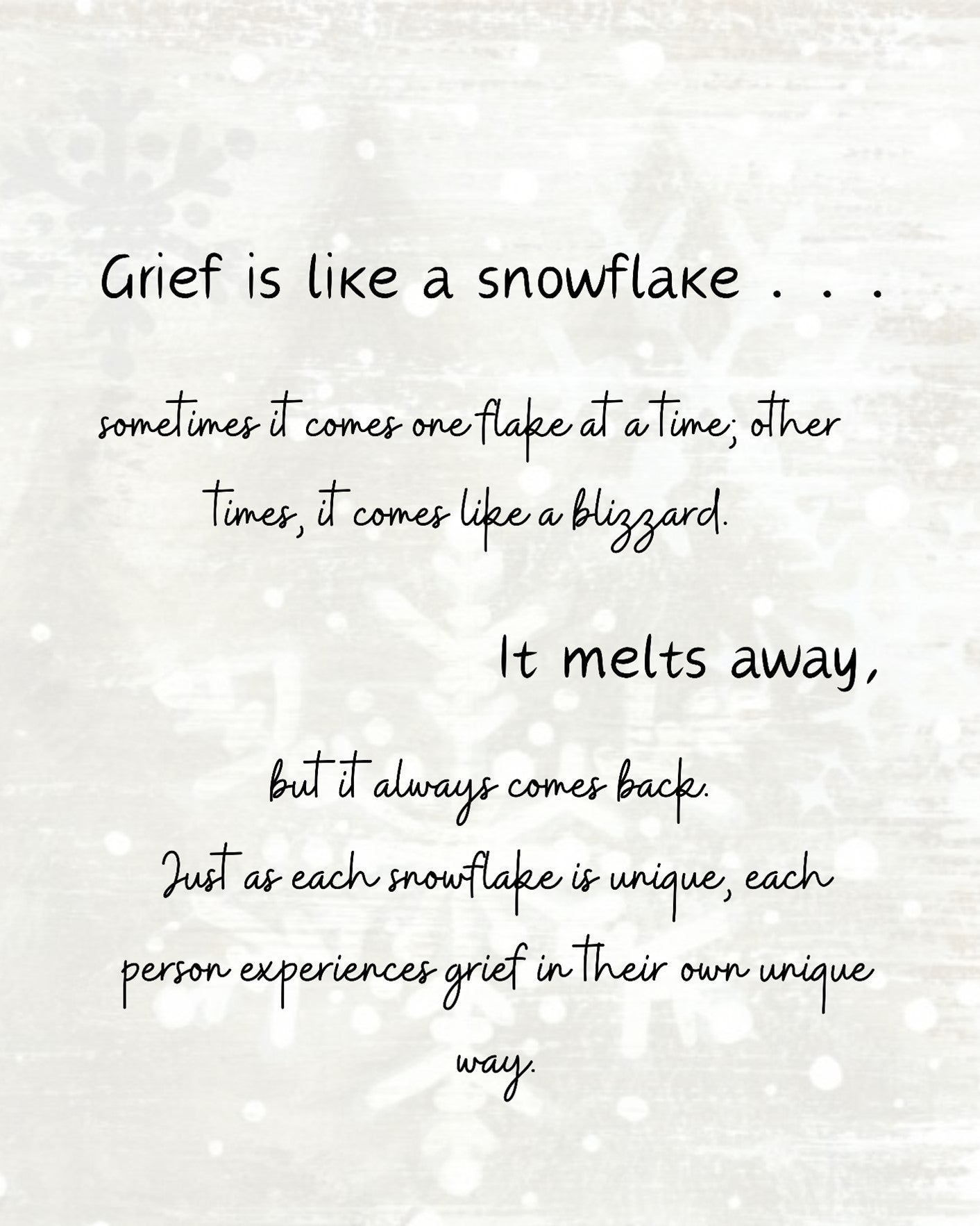 Grief Is Like a Snowflake - Bereavement Wall Art
