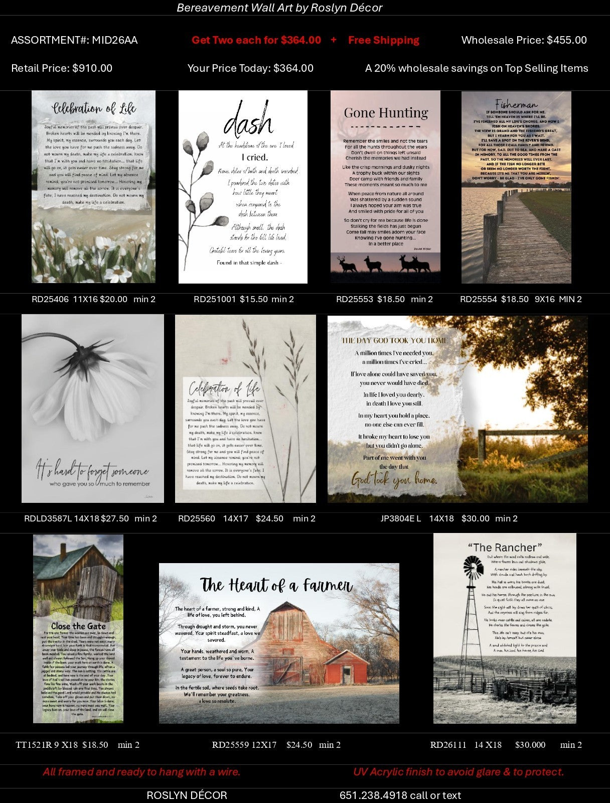 Bereavement Wall Art Assortment #MID26AA by Roslyn Decor